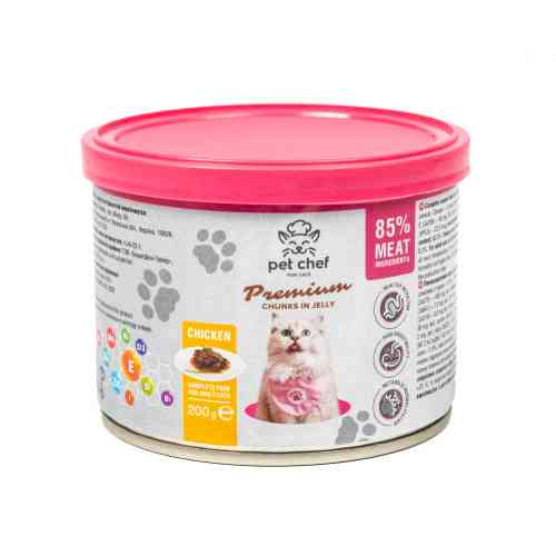 Вологий корм для котів Pet Chef шматочки в желе з куркою 200г Київ