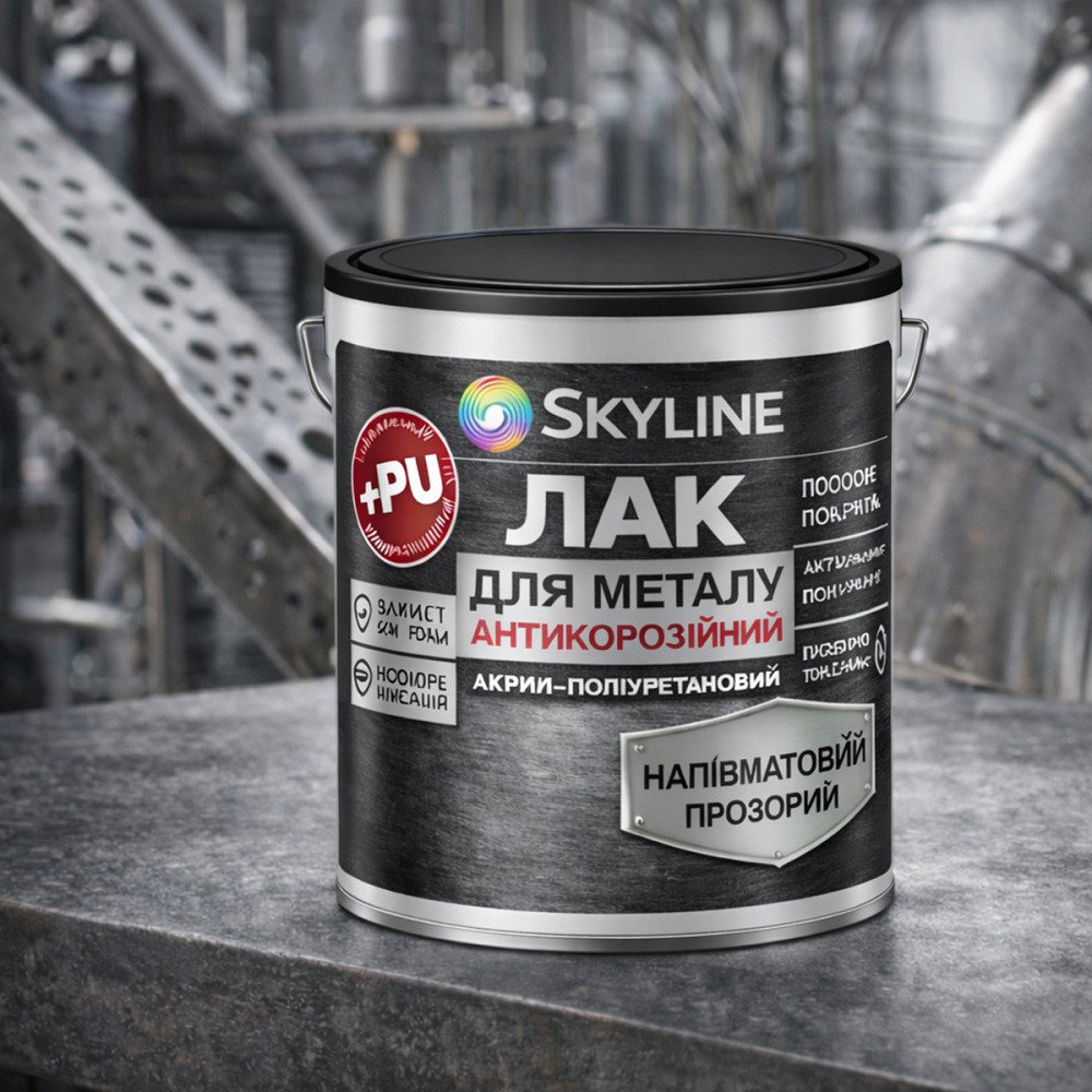 Лак для металу Skyline напівматовий прозорий акрил-поліуретановий антикорозійний без запаху 3 л Харків - фото 10