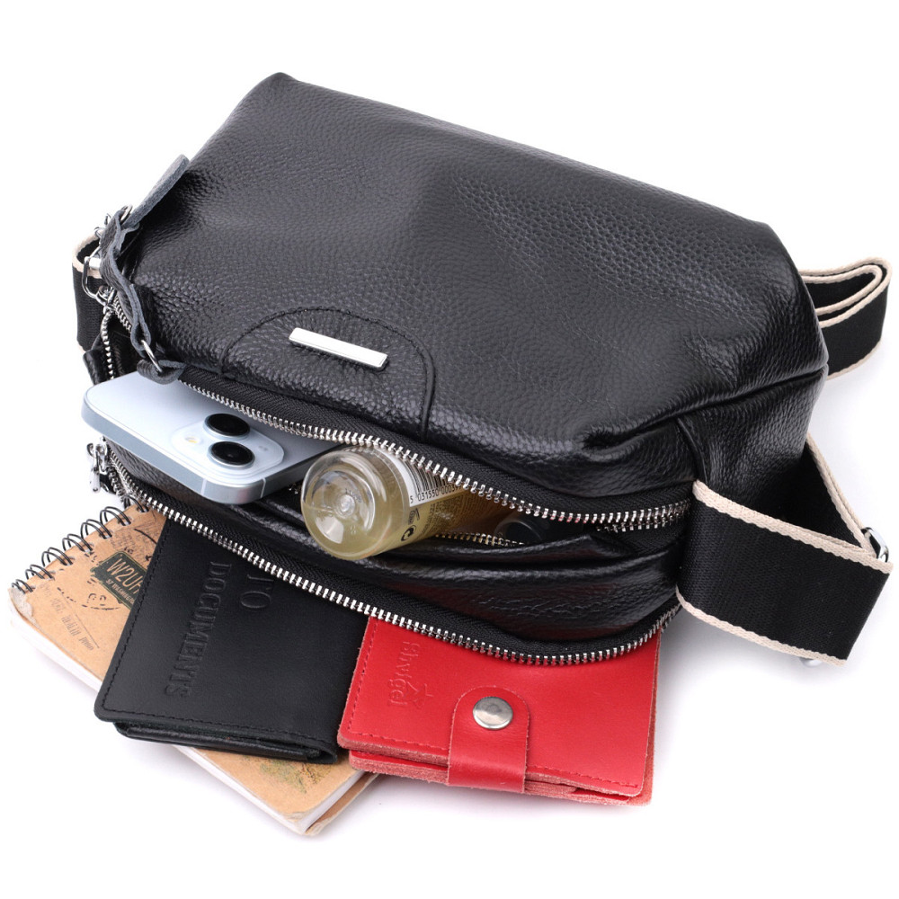 Сумка на два відділення з натуральної шкіри Vintage 22592 Чорна Київ - фото 9