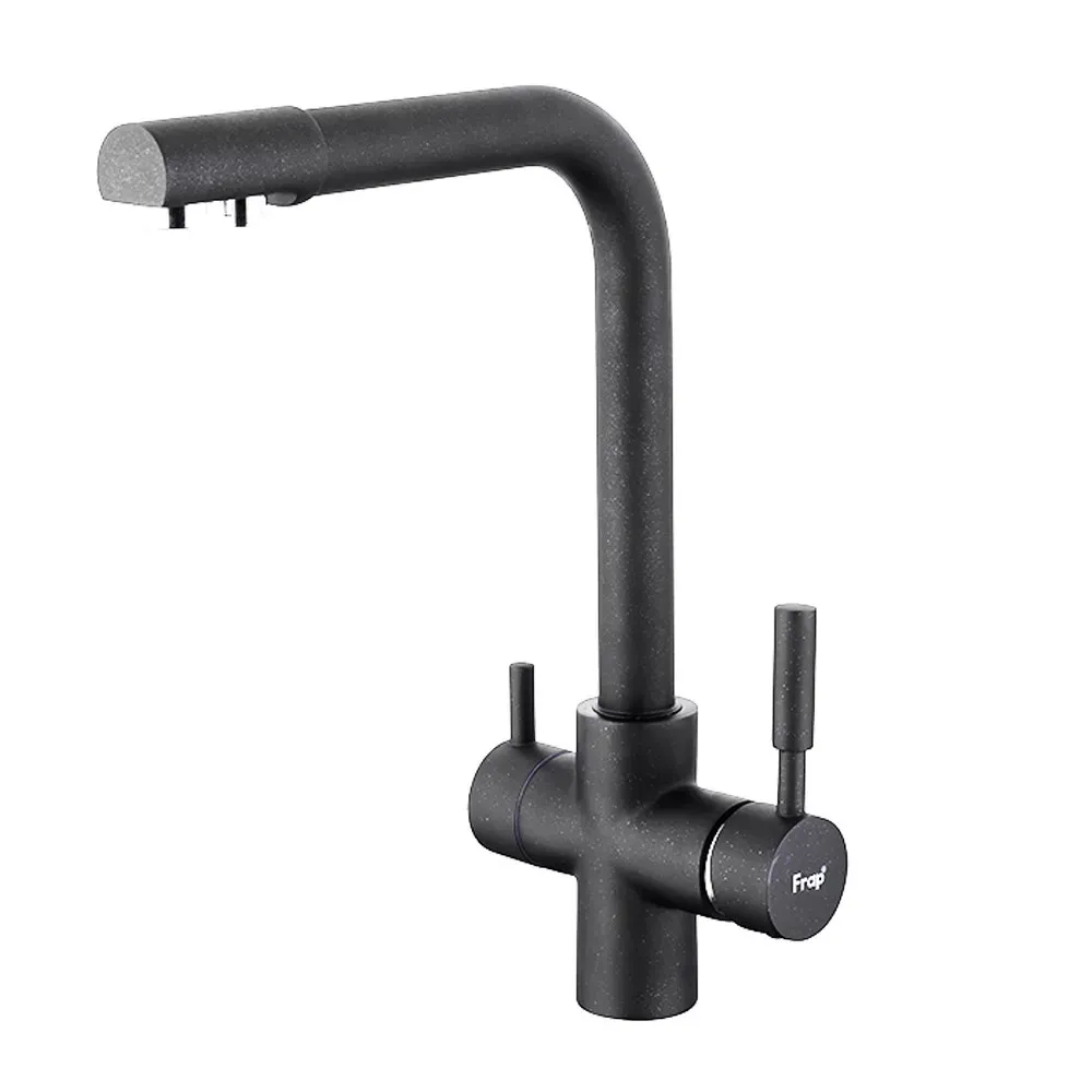 Змішувач для кухні на дві води Frap F4352-7 з підключенням до фільтру, чорний Київ - фото 1