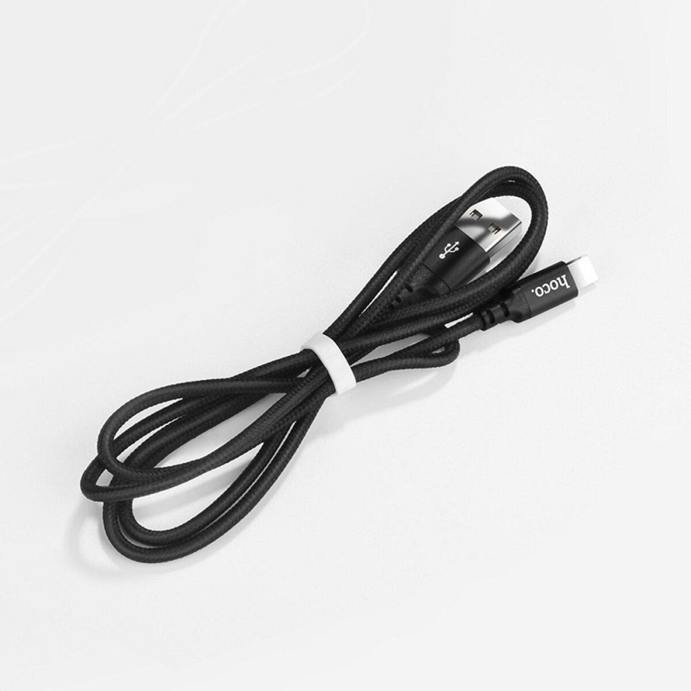 Кабель HOCO X14 USB - Lightning 2A, 1m, нейлон, алюмінієві конектори, колір чорний 6957531062820 Одеса - фото 4