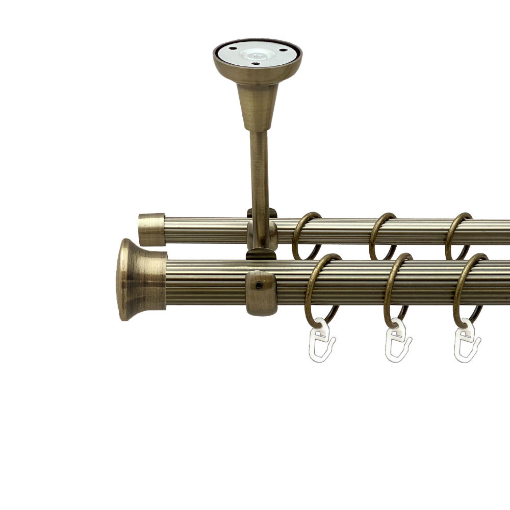 Карниз Orvit Дуо металевий дворядний відкритий до стелі рифлена труба кільце металеве Антик 25\16 мм 200 см (00-00025701) Львів - фото 1