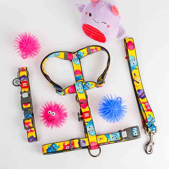 Нашийник для собак нейлоновий WAUDOG Nylon з QR паспортом, малюнок "Мохнаті монстри", пластиков Коломыя