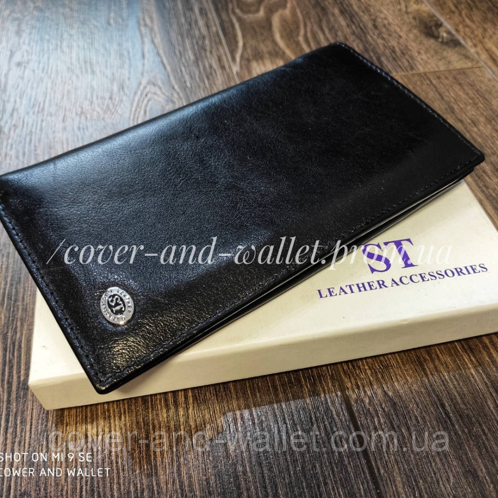 Компактний шкіряний чоловічий купюрник чорного кольору ST B-MS35 Київ - фото 5