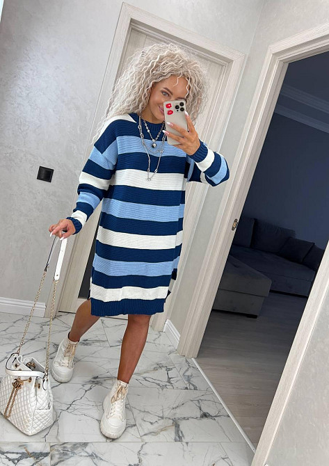 Жіноча стильна в'язана сукня-туніка в смужку Київ - фото 2