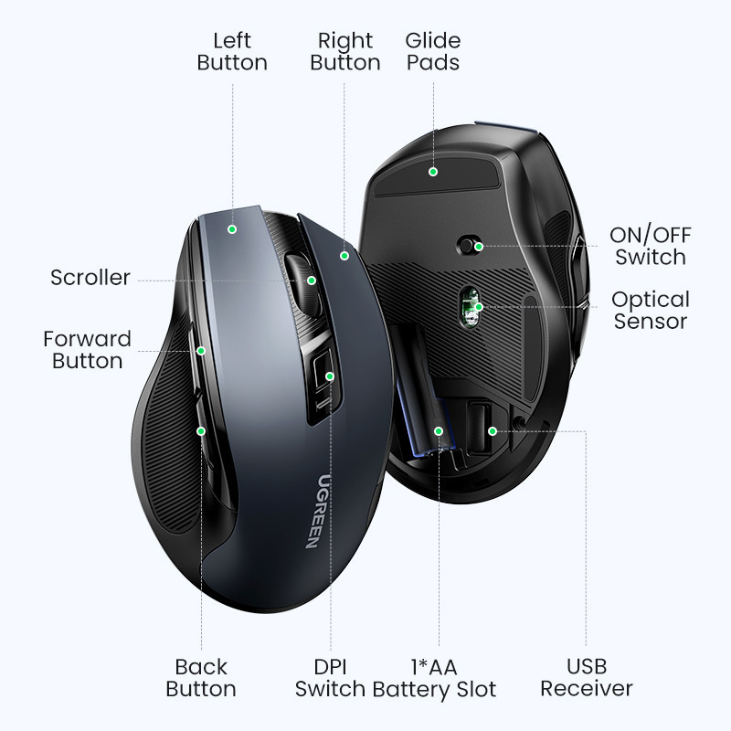 Маніпулятор миша бездротова UGREEN MU006 Ergonomic Wireless Mouse Blue Одеса - фото 17