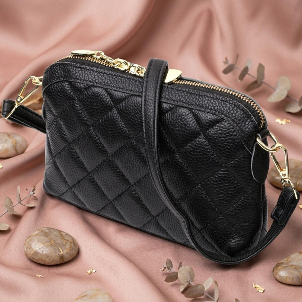 Классическая женская сумка через плечо из натуральной стеганной кожи Vintage 22315 Черная Киев - изображение 11