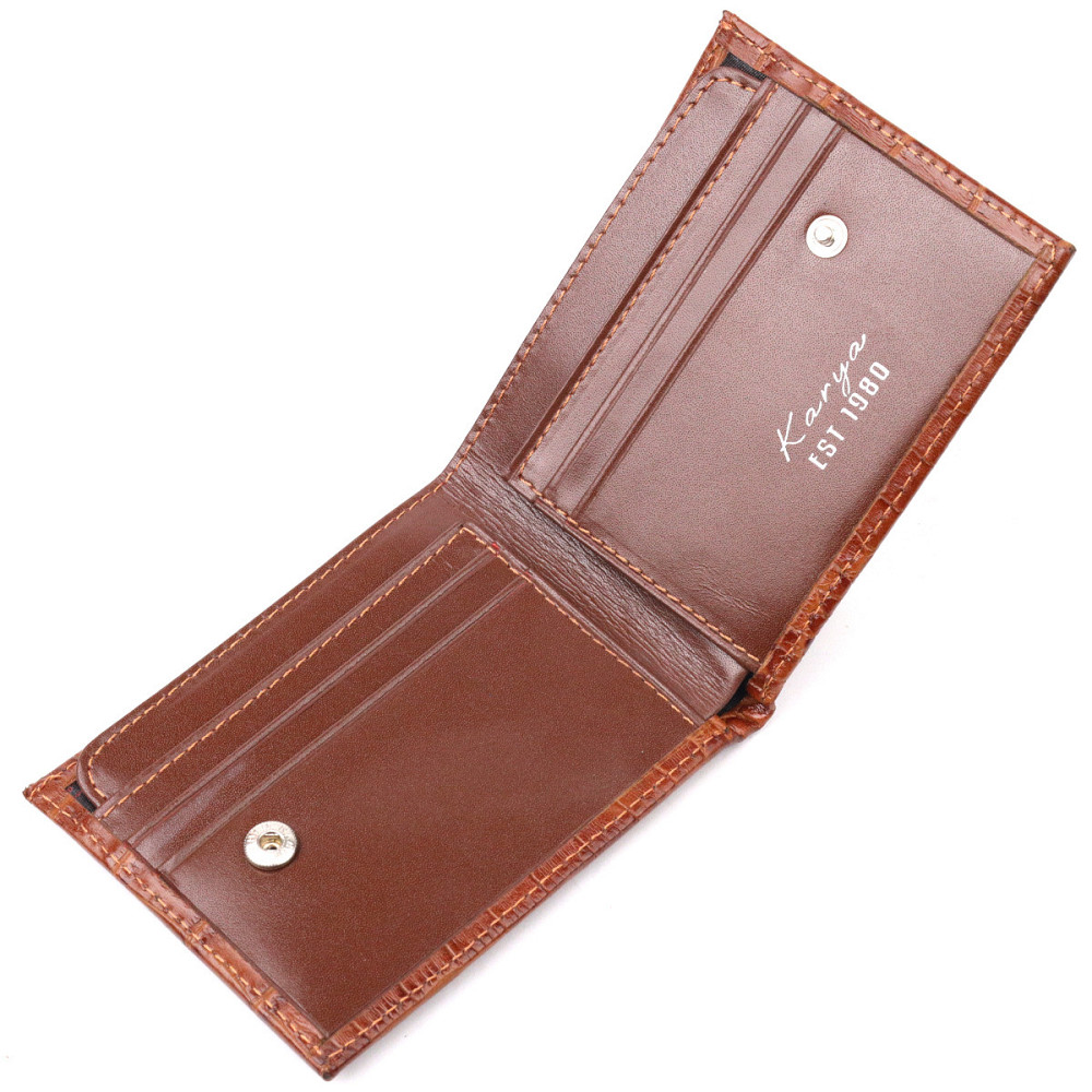 Небольшой мужской зажим из фактурной кожи под рептилию KARYA 21051 Коричневый Киев - изображение 6