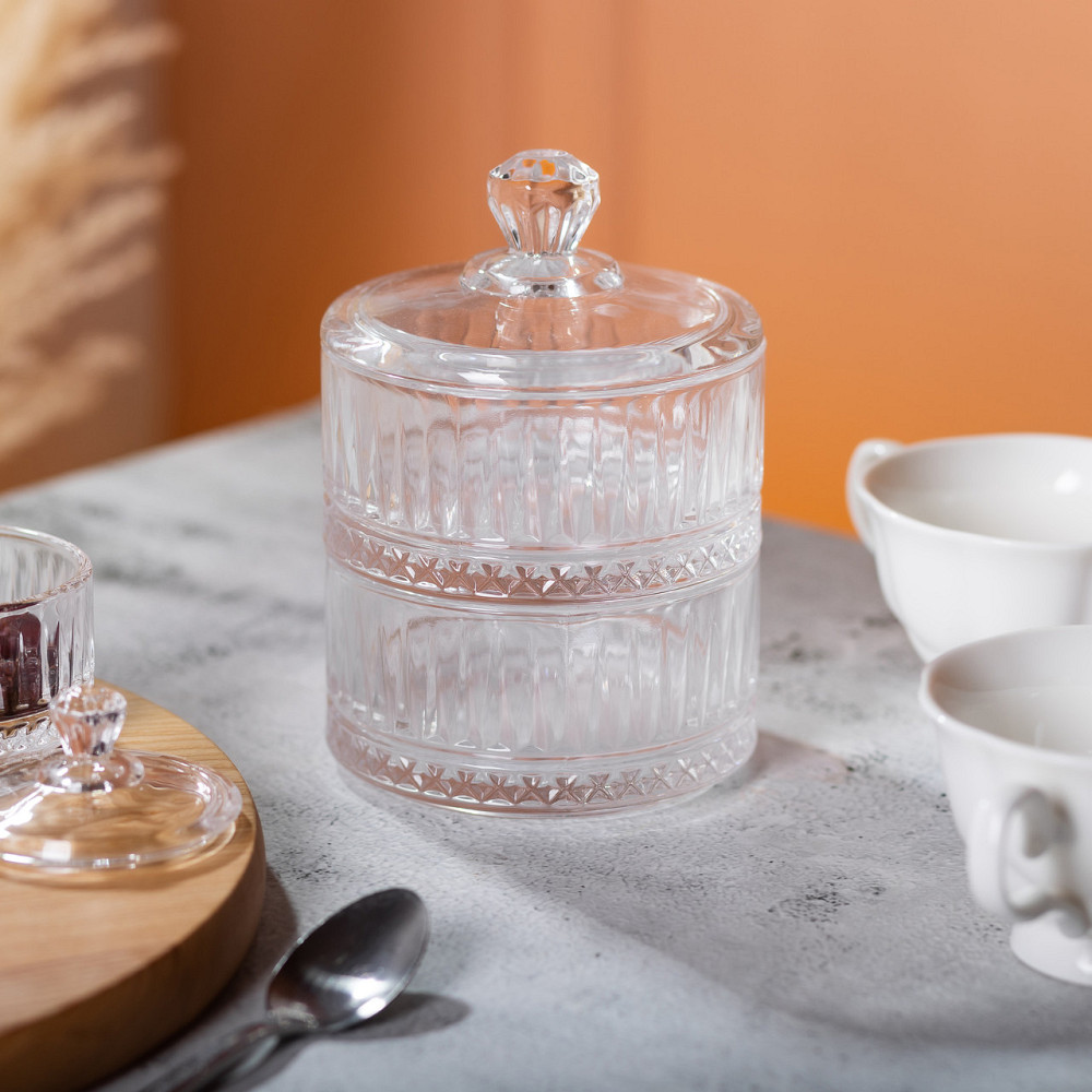 Цукерниця скляна дворівнева Ø 10 см кругла HP-YH-71 Коломия - фото 5