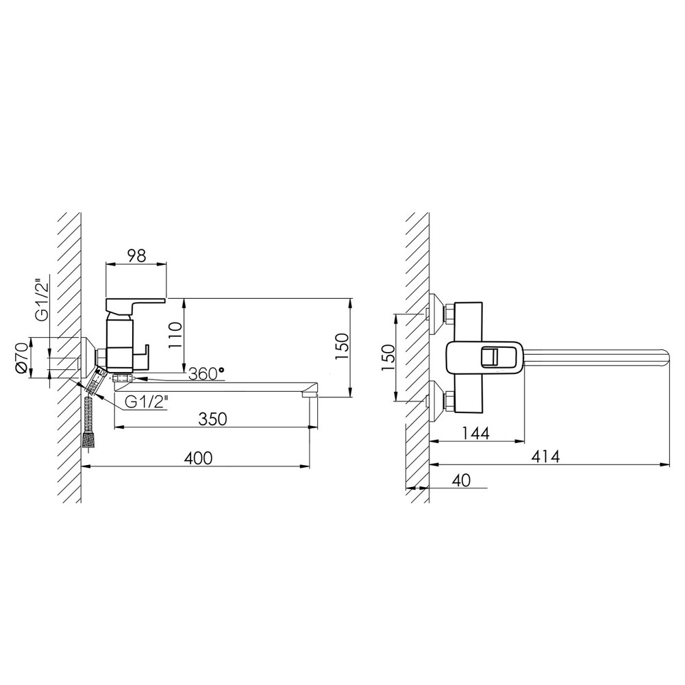 Змішувач для ванни Lidz Wawel 005 з поворотним виливом (з душовим гарнітуром) (k35) LDWAW005WHI45399 White Київ - фото 9