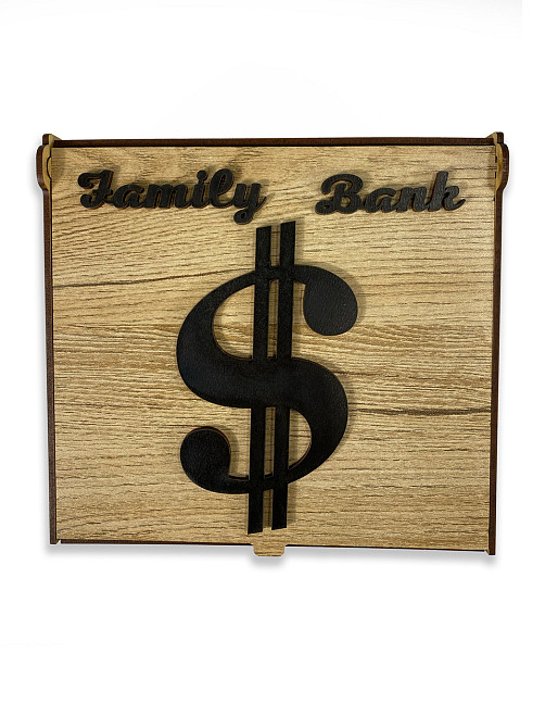 Коробка-органайзер для грошей FAMILY BANK з натурального дерева з різьбленням та перфорацією, скарбничка 19x20x8,5 см Кам'янець-Подільський - фото 3