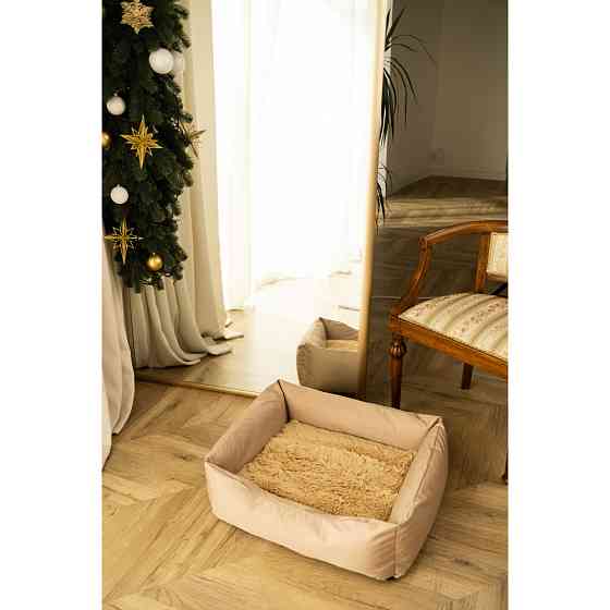 Водоотталкивающий лежак со съемным чехлом и двухсторонней меховой подушкой Incor Бежевый 10041 S (50/40/18) Киев