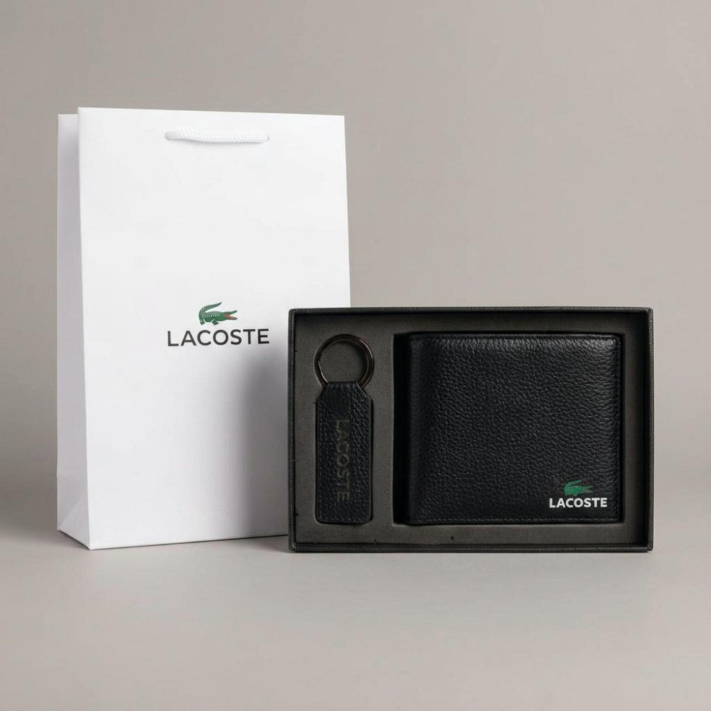 Мужской кожаный брендовый кошелек с брелоком Lacoste (1723-2) Киев - изображение 5