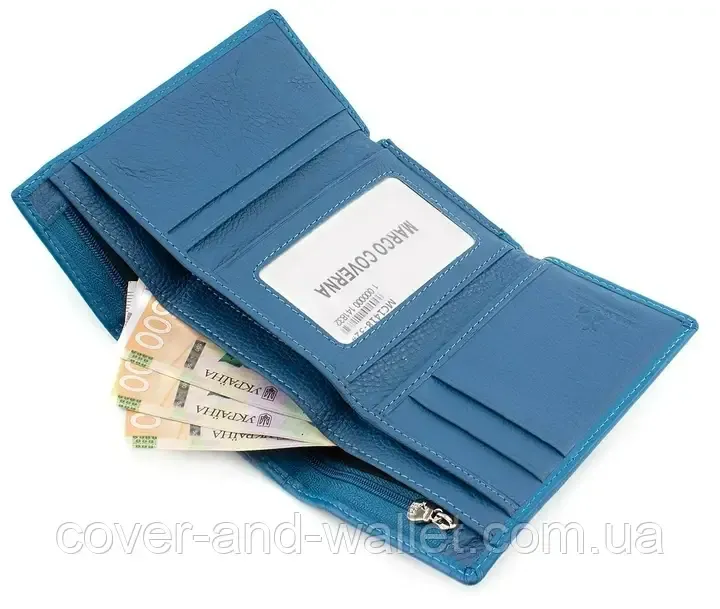 Невеликий жіночий гаманець блакитного кольору із натуральної шкіри Marco Coverna MC 1418 Київ - фото 6