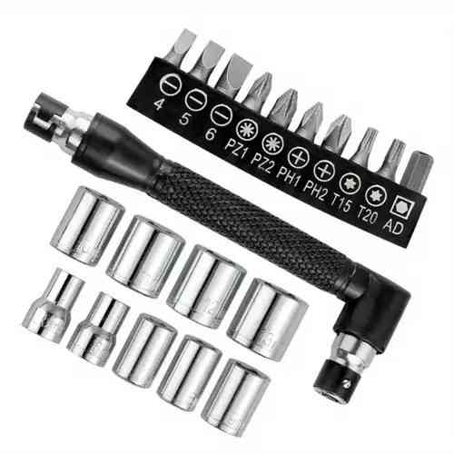 Ключ кутовий торцевий L-подібний 1/4 з 10 бітами та 9 торцевими головками, набір інструментів, металевий Київ