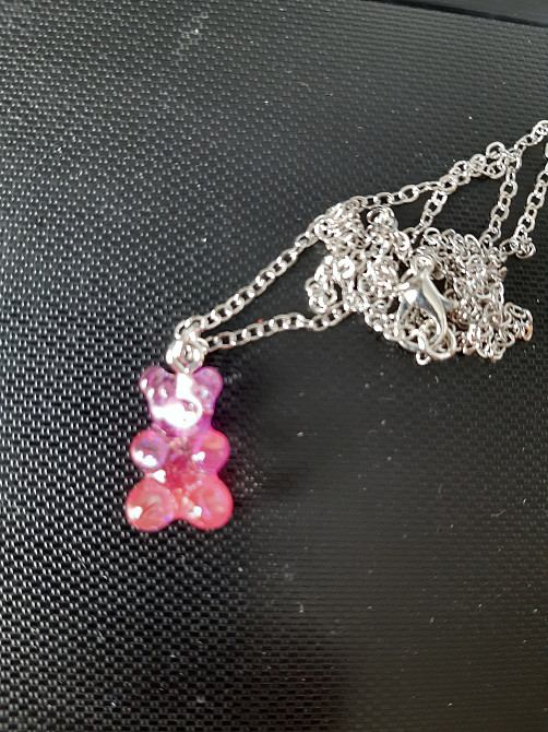 Украшенияс ведмедиками, рожевий + фіолетовий - довжина 50см, смола, цинковий сплав Київ - фото 1