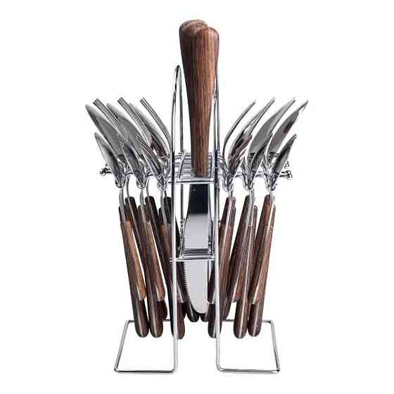 Набір столових приборів на 6 персон з дерев'яними ручками на підставці столові прибори 24 шт Срібло HP-20-1 Коломия