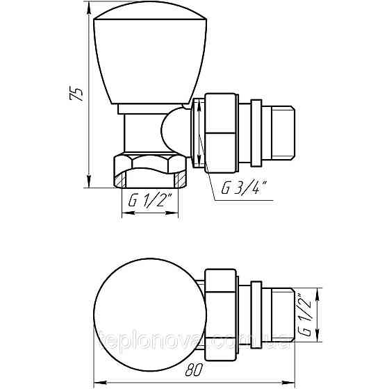 Кран радіаторний кутовий SOLOMON 1/2" з гумовим ущільнювачем 160404 верх Чернівці