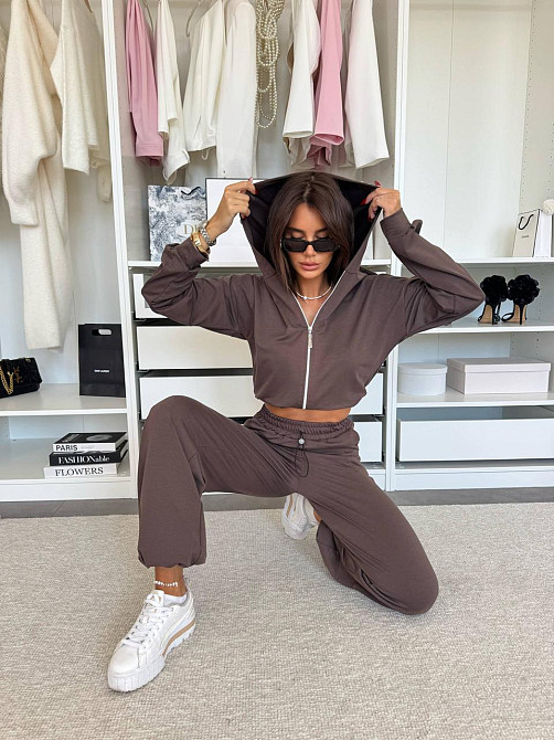 Женский прогулочный костюм двойка: зип худи и штаны двунитка Шоколад, 46/48 Одесса - изображение 6