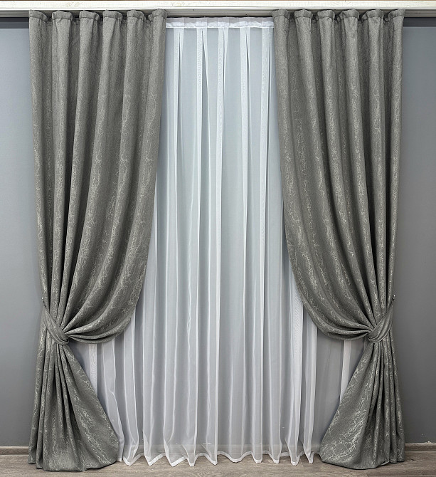 Комплект штор VR-Textil Жакард Viva Marmo № 1785ш Сірий 100х290 см 2 шт (31-0001) Київ - фото 2