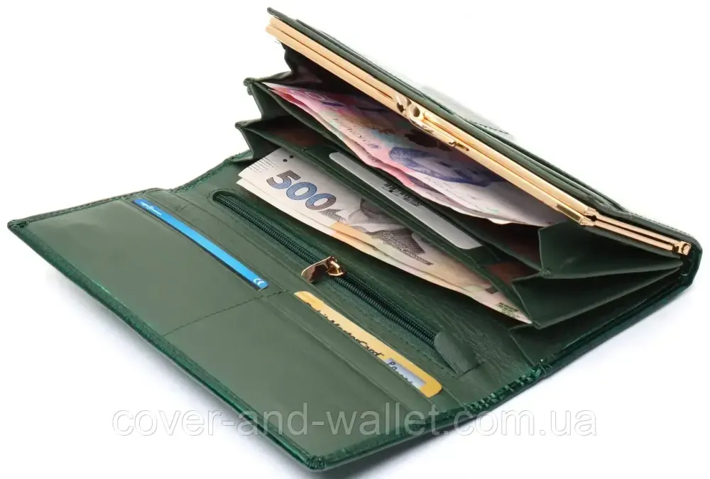 Лаковий жіночий гаманець з натуральної шкіри зеленого кольору ST S6001A Київ - фото 7