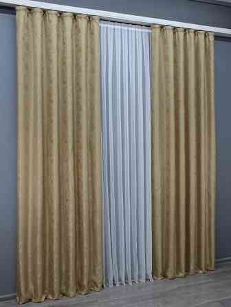 Комплект готових штор VR-Textil Жакард Мармур Al1 № 438ш Темно бежевий 100х290 см 2 шт (31-152) Київ