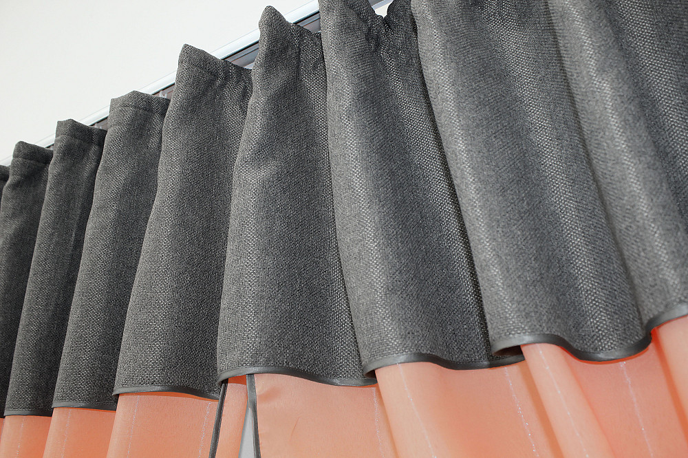 Кухонные шторы VR-Textil № 073к с ламбрекеном и подхватами персиковый с серым 270х170 см (52-0219) Киев - изображение 5