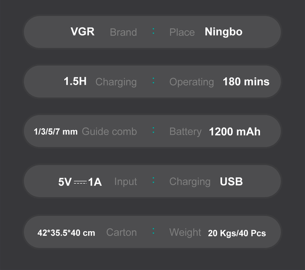 Триммер аккумуляторный VGR V-949 для бороды и носа IPX6 LCD (5 насадок) Винница - изображение 8