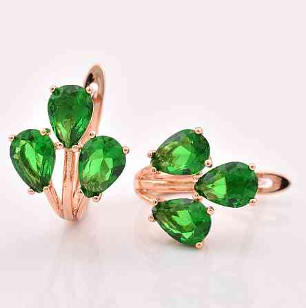 Серьги Xuping зеленые фианиты, позолота РО (размер 16*13мм, вес 4.0г) Киев