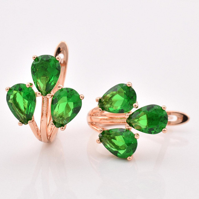 Серьги Xuping зеленые фианиты, позолота РО (размер 16*13мм, вес 4.0г) Киев - изображение 3