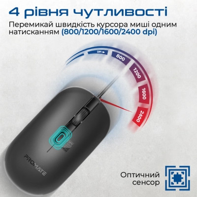 Мишка Promate CM-2400 USB Black (cm-2400.black) Вінниця - фото 4