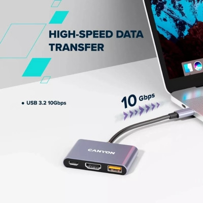 Концентратор Canyon hub DS-4 3in1 USB-C Grey (CNS-TDS4) Вінниця - фото 2