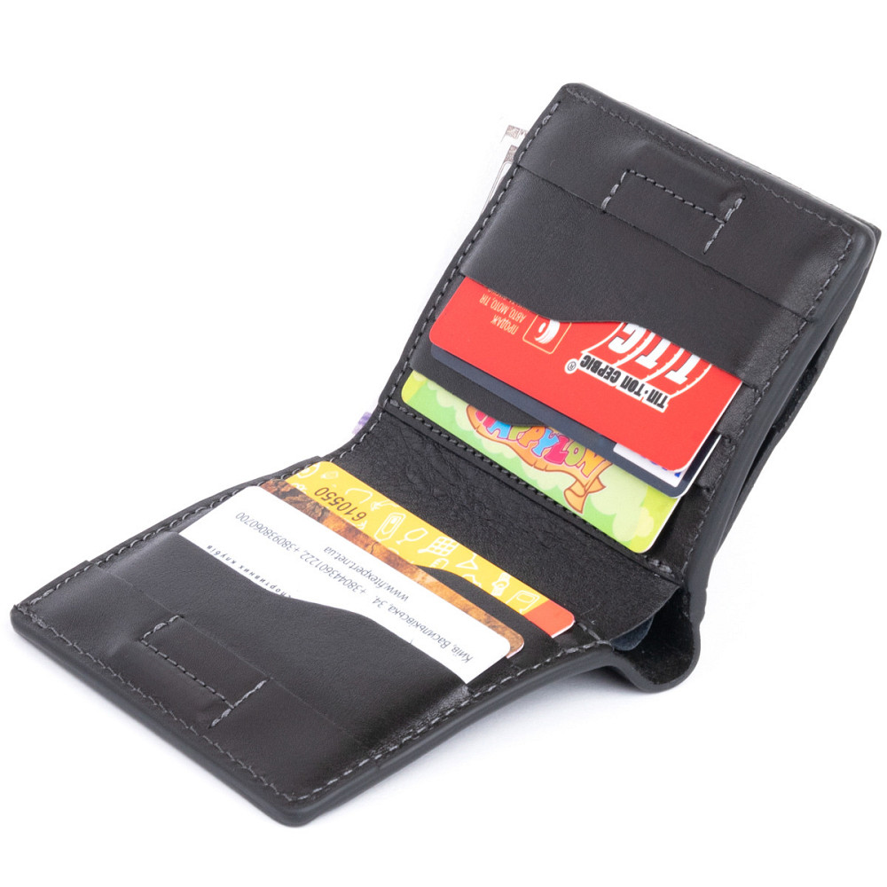 Вертикальное глянцевое портмоне с накладной монетницей Черное (GRANDE PELLE) Киев - изображение 1