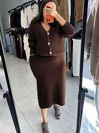 Жіночий теплий базовий в'язаний костюм двійка в'язання з додаванням ангори Шоколад Одеса