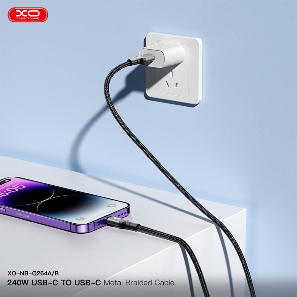 Кабель XO NBQ264A High Power Braided Type-C to Type-C - 240W - 2m Black (7102293) Київ - фото 7