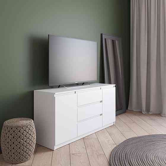 Комод под телевизор VAYS R-15, 3 ящика и 2 отделения с полками, без ручек, ЛДСП, 140×40×75 см - для спальни Львов
