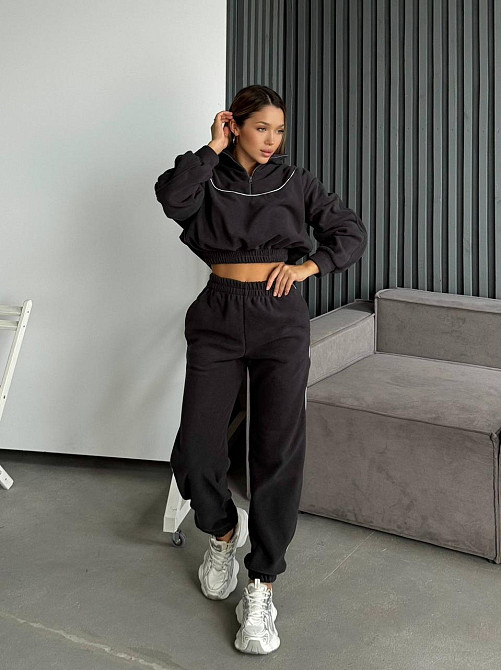 Женский теплый прогулочный костюм двойка: кофта и брюки из двухстороннего флиса Графит, 48/50 Одесса - изображение 4