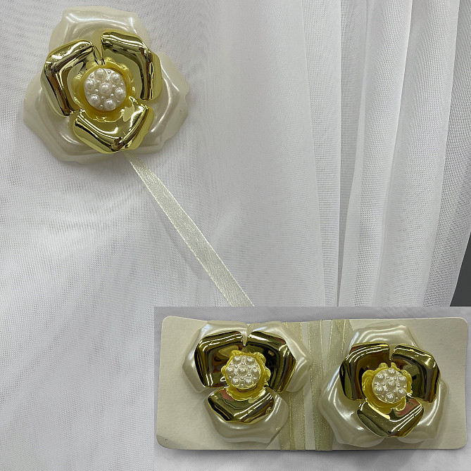 Магніти для штор і гардин Едельвейс набір 2 шт Золотистий з молочним (81-151) Київ - фото 1