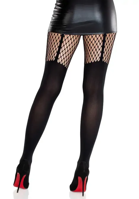 Колготки Leg Avenue Garter Illusion Tights with Net Detail One Size Black Львів - фото 2