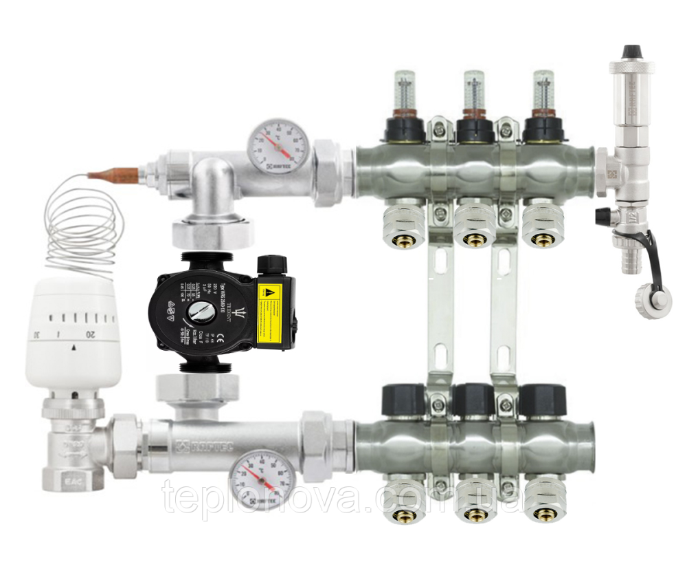Колектор в зборі на 3 пари виходів нержавійка  "Raftec" для Теплої Підлоги з розходомірами Чернівці - фото 9
