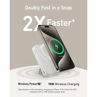 Батарея універсальна Anker MagGo 10000mAh, Qi2/15W, PD, 27W, USB-C, white (A1654G21) Вінниця - фото 2