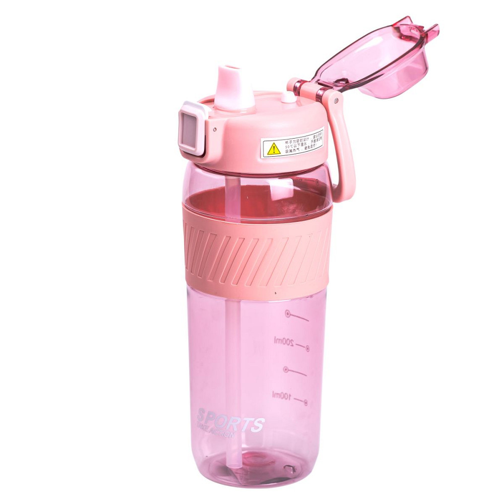 Yiwu Пляшка для води 600 мл пляшка в школу для тренувань із трубочкою та ручкою 22 см Рожева HP Киев - изображение 2