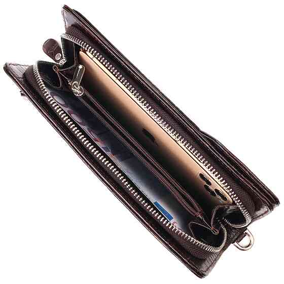 Функціональне портмоне клатч із натуральної шкіри Коричневе (CANPELLINI) Київ