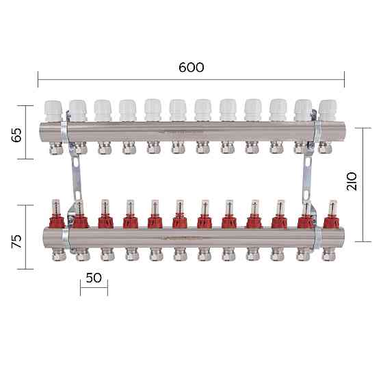 Колектор латунний із витратомірами та євроконусами Thermo Alliance Standart 1" на 12 виходів TAS235W12E Київ