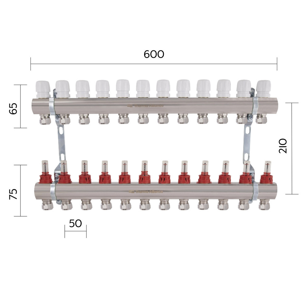 Коллектор латунный с расходомерами и евроконусами Thermo Alliance Standart 1