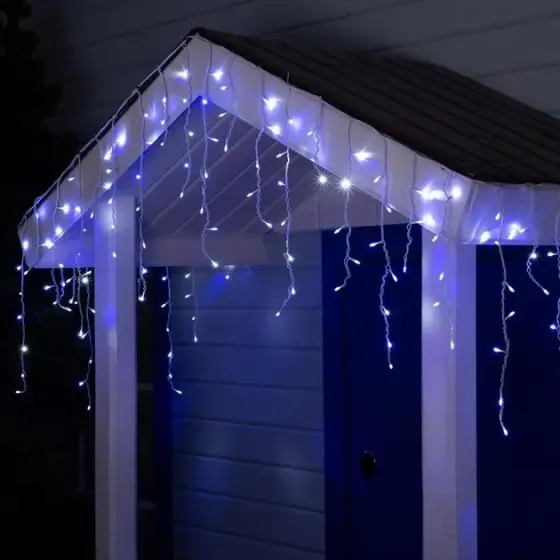 Hot Huez Теплый белый Новогодняя праздничная гирлянда бахрома 120 Led прозрачный провод 3х0.5 м Київ