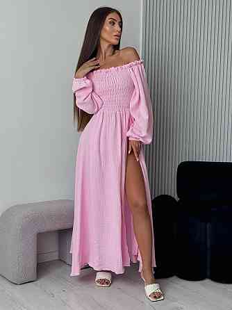 Жіноче романтичне плаття максі з натуральної тканини муслін 100% бавовна Ніжно рожевий, 42/44 Одеса