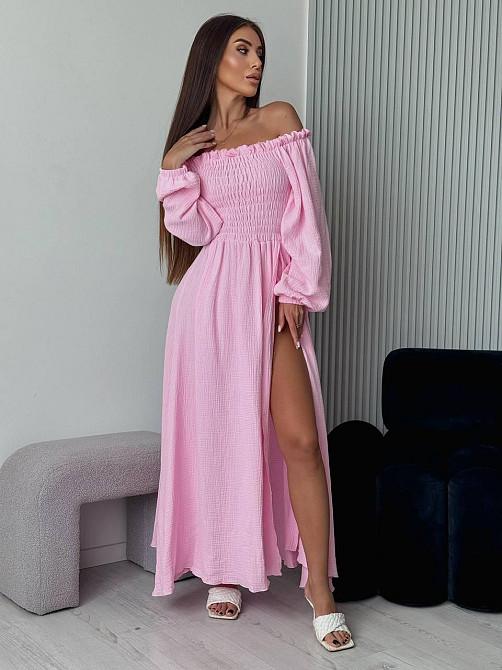 Жіноче романтичне плаття максі з натуральної тканини муслін 100% бавовна Ніжно рожевий, 42/44 Одеса - фото 6
