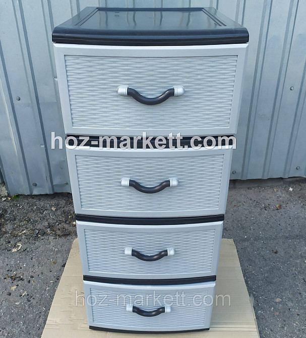 Тумбочка-комод пластиковий сірий на 4 ящики виробництво Україна Харків - фото 1