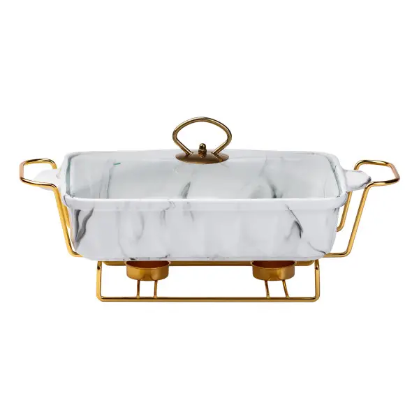 Фарфоровий мармит 1.5 л прямокутний мраморний білий Київ - фото 2